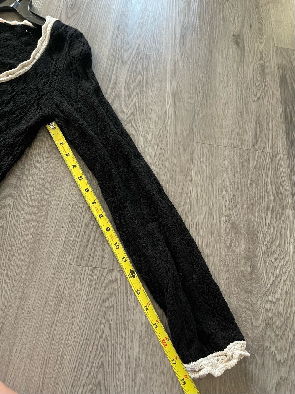 Free People Adelene Black Open-Knit Cardigan with Cream Trim - Picture 7 of 7
